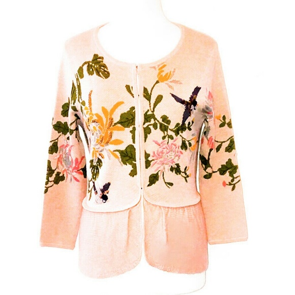 HP Rare Floral Anthropologie Bird Cardigan Sweater - Picture 4 of 8
